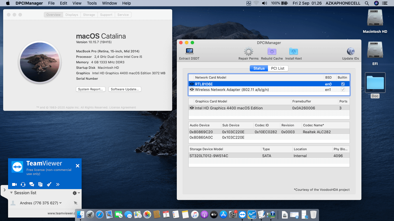 Success Hackintosh macOS Catalina 10.15.7 Build 19H15 in HP Pavilion 14-R015TX